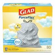 Glad 13 gal Trash Bags, 24 in x 27.38 in, Extra Heavy-Duty, .60 Mil, White, 80 PK 78899BX